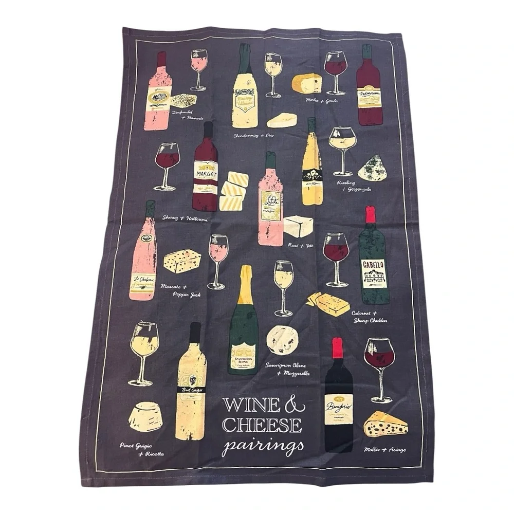 Sur La Table Gorgeous NWT Wine and Cheese Pairings Dish/Bar Towel in 100% Cotton